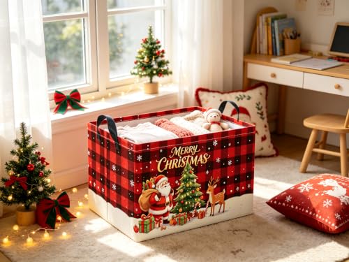 Rectangular Christmas Basket Checkered Christmas Storage Basket Collapsible Portable Organizer