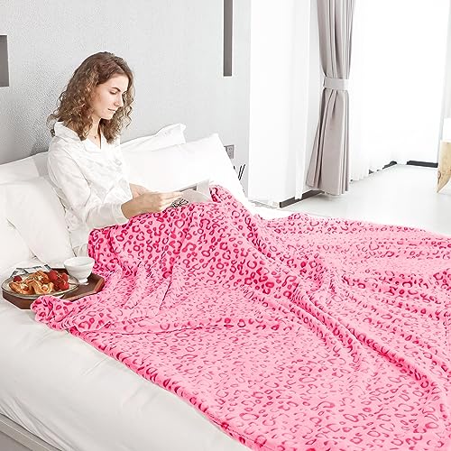 Queen Size Pink Leopard Print Blanket - Soft Microfiber Throw for Couch & Bed