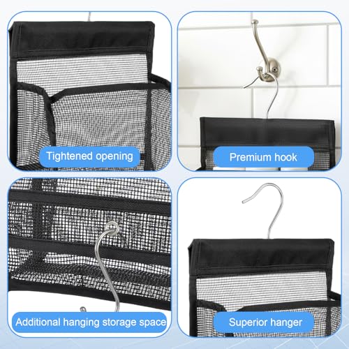 WJIAAA Black Mesh Shower Caddy Hanging Organizer with Rotating Hooks