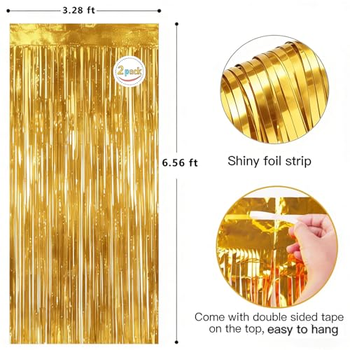 Gold Foil Fringe Curtains - 2 Pack Party Backdrop Decorations