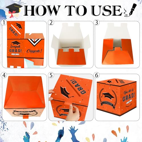 2026 Graduation Card Box - Orange Grad Holder for Party Decor