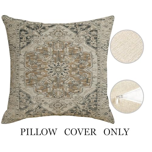 Boho Throw Pillow Covers Set of 2 | 18x18 Black Gold Grey Linen