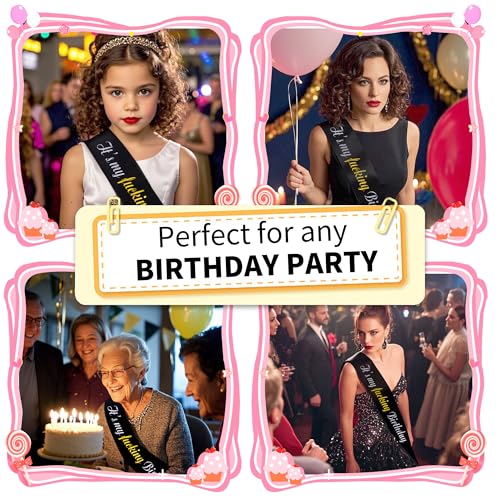 It's My Birthday Sash - Black and Gold Glitter Satin Party Accessory
