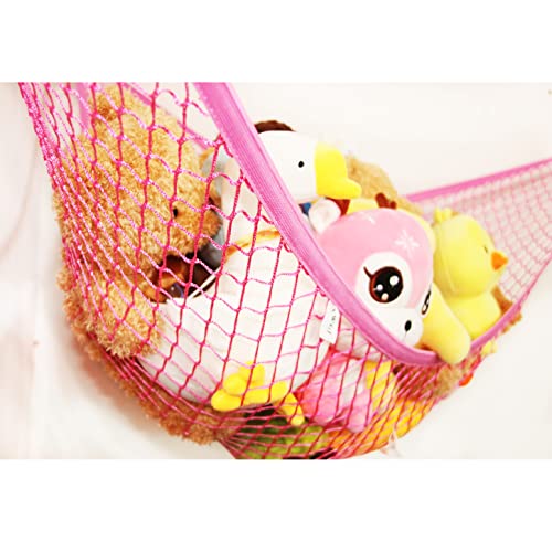 Jumbo Pink Stuffed Animal Hammock - 75" Large Corner Toy Storage Net