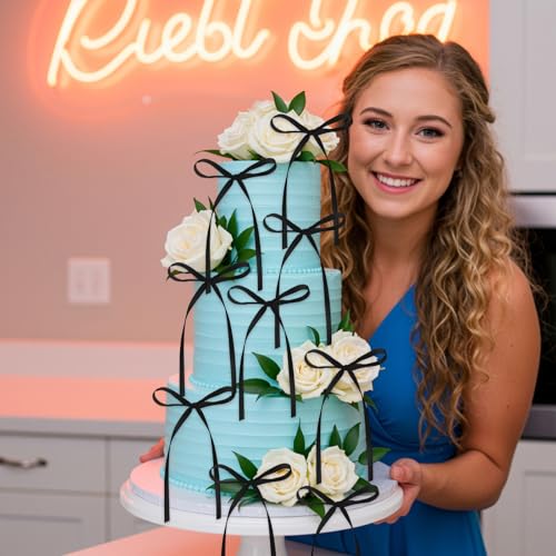 30 PCS Black Satin Ribbon Bow Cake Toppers, Pre-Tied Coquette Aesthetic Cupcake Decorations for Weddings and Birthdays