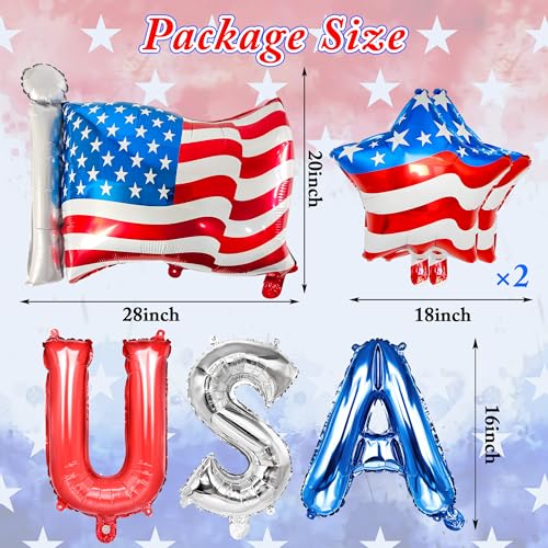 USA Letter Balloons Set - 28" American Flag & 18" Star Mylar Balloons