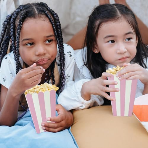 XIEHE 24-Pack Striped Popcorn Boxes – Pink Disposable Food & Candy Cups