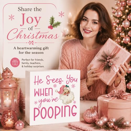 FXEFXE Christmas 8 Pink Wooden Sign Holiday Decor for Home & Office