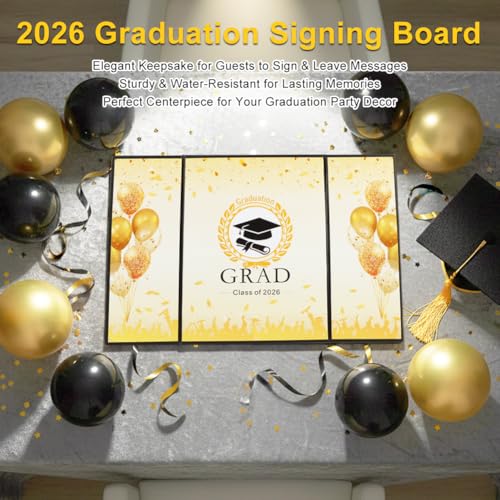 2026 Graduation Guest Book - Black & Gold Sign-In Book