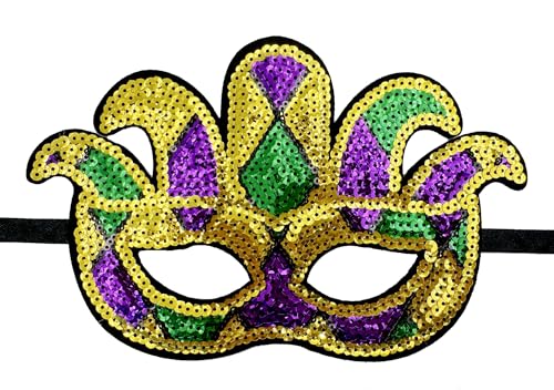 Lastclream Mardi Gras Sequin Mask Women Costume Fleur De Lis Party Lace-Up