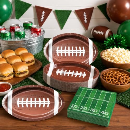 Football Party Decorations Set - 25 Football Plates & 25 Napkins