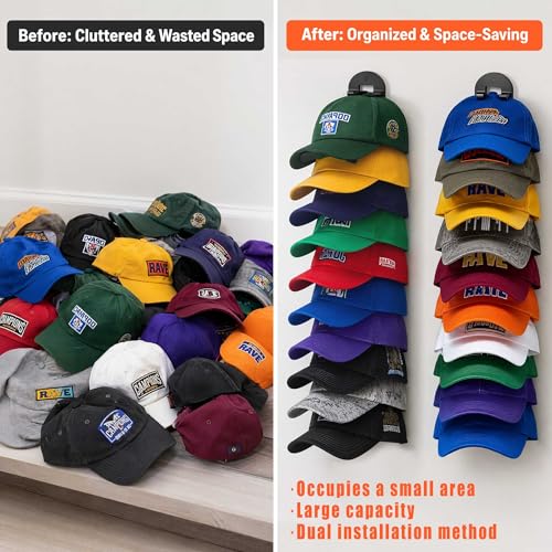 Hat Organizer Rack - 2 Pack Wall Mounted Baseball Cap Storage
