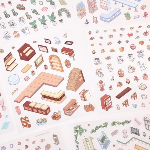 DIY 3D House Scene Stickers Set - Warm Home, Bakery & More