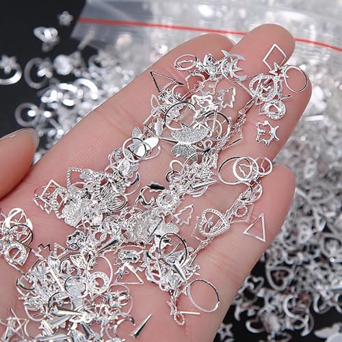 900Pcs Silver Metal Nail Charms Alloy Star Rhinestones 3D Nail Art Gems