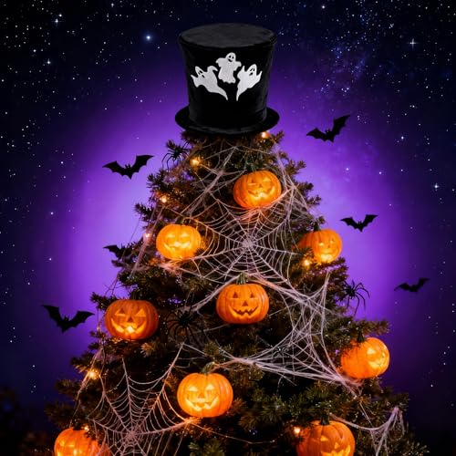 Halloween Tree Topper Hat Black Velvet with Ghost Decoration - Variation of THIS listing