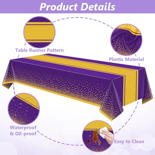 Purple and Gold Disposable Tablecloths 54"x108" - 2 Pack for Party Decor