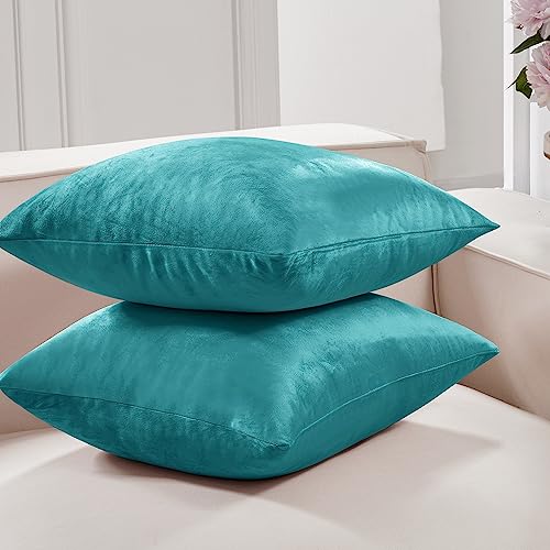 Deconovo Turquoise Velvet Throw Pillow Covers, 26x26 Inch | 2 Pack