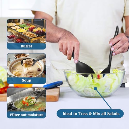 8-Pack 10" Reusable Wheat Straw Serving Spoon Set - Black Serving Utensils