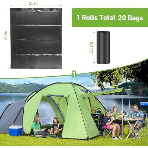 20 PCS Portable Toilet Bags for Camping - 100% Compostable & Biodegradable Toilet Replacement Bags, 8 Gallon Thickened Bucket Liner for Outdoor Boating Trip, Trash Bags Plastic Free