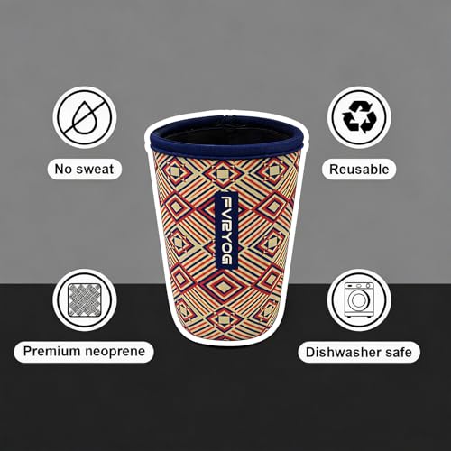 FVRYOG Reusable Neoprene Iced Coffee Sleeves - Insulated Cup Coolers