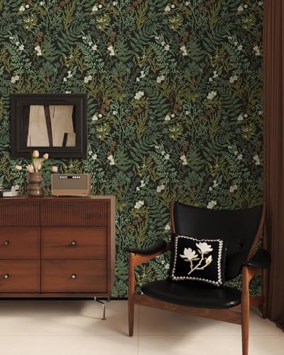 GLOW4U Dark Green Fern Botanical Peel and Stick Vinyl Shelf Liner 17.5x117"