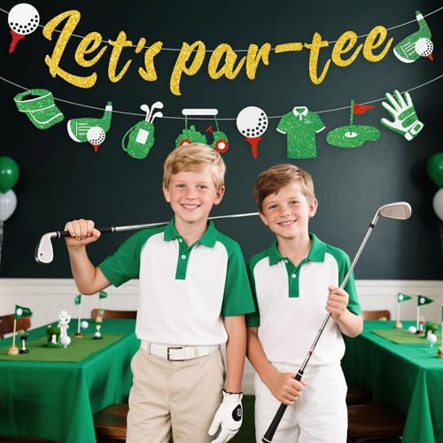 Green Pre-Strung Golf Party Banner for Birthday Retirement Baby Shower - Let's Par-Tee