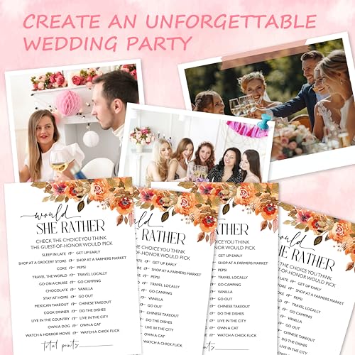 Bridal Shower Game Cards Set - Boho Minimalist Would She Rather Cards (25 Pack)