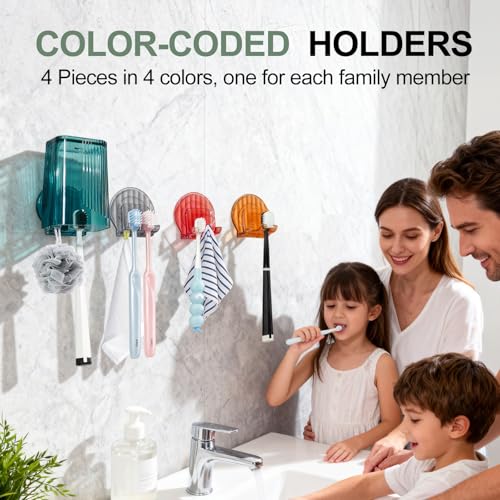 PNORTSD 4-Pack Wall Mounted Toothbrush Holders - Bathroom Organizer for Family