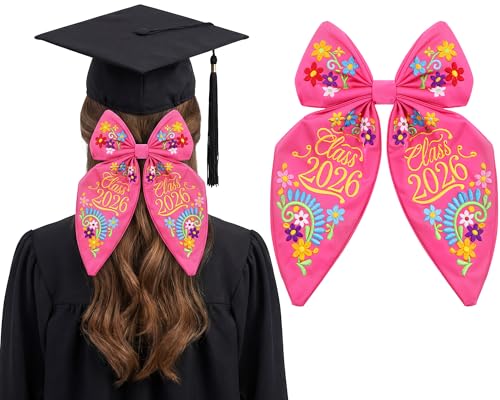 Crowye 8.8 Inch Large Graduation Hair Bow Clip Class of 2026 Pink