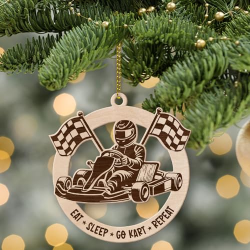 Wooden Go Kart Ornament for Christmas Tree Decoration - Racing Keepsake