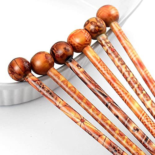 Boho Vintage Wood Hair Styling Pins 6 Pack 5.1 Inch Hair Sticks