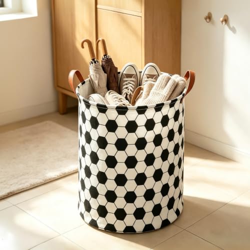 HUNRUNG Round Collapsible Fabric Storage Basket with Reinforced Handles