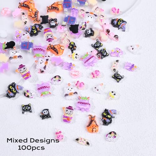 Halloween 3D Resin Nail Charms Kit with Rhinestones and Tweezers