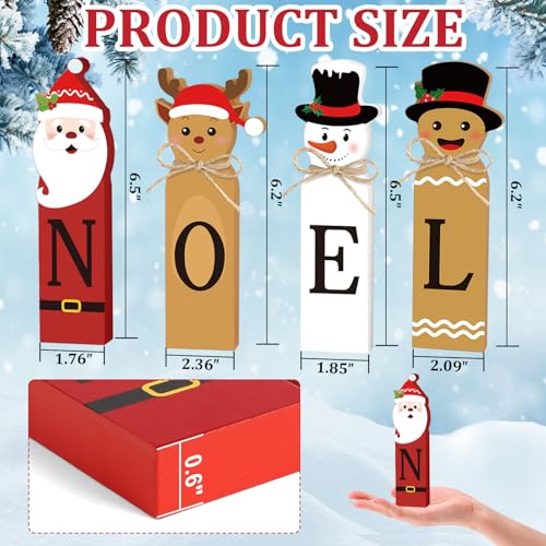 Christmas Noel Wooden Block Sign Xmas Tiered Tray Decor Santa Snowman Reindeer - Xmas