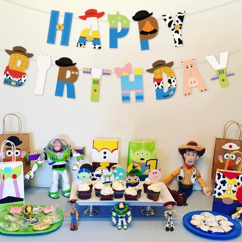 Cartoon Toy Birthday Banner - Reusable Happy Birthday Garland for Kids Party
