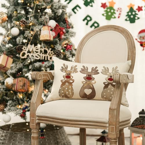 AVOIN colorlife Christmas Reindeer Pillow Cover, 12x20 Inch Brown Cushion Case