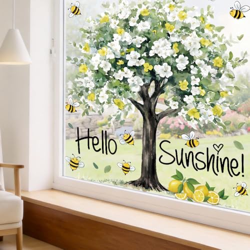Heirloom Haven Extra Large Lemon Tree Window Clings - Yellow Spring Decor, 6 Sheets