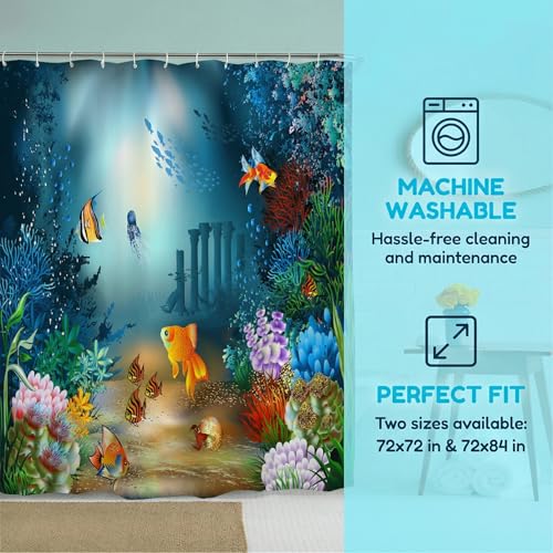 Ocean Fish Shower Curtain for Kids Bathroom | Waterproof 72x72