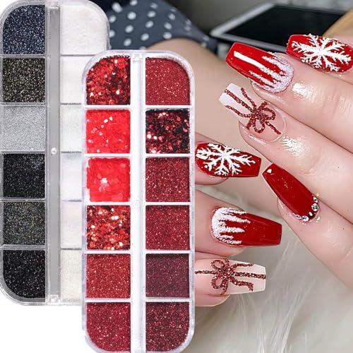 Brtavizvy 24-Color Christmas Nail Glitter Set with Brush for Winter Art