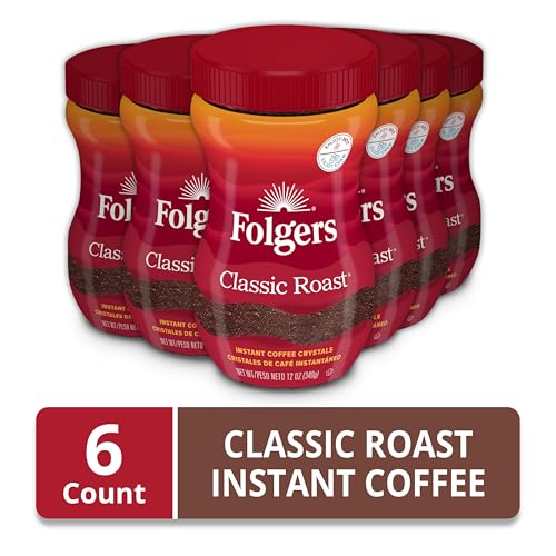 Folgers Classic Roast Instant Coffee - 12 oz Jar, 6-Pack