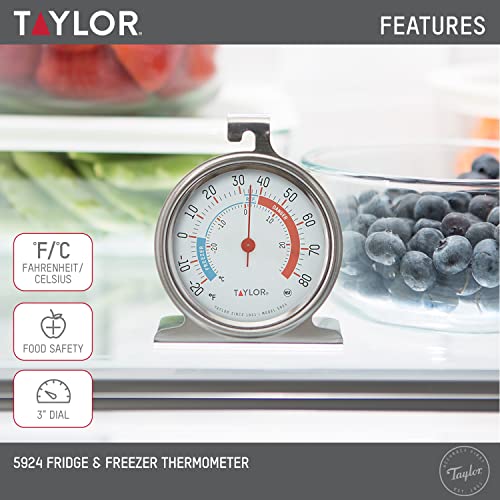 Taylor 5924 Large Dial Refrigerator & Freezer Thermometer - 1 Pack