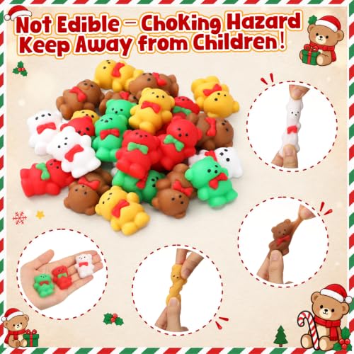 Christmas Teddy Bear Stress Balls Bulk 30 pcs - Colorful Holiday Party Favors
