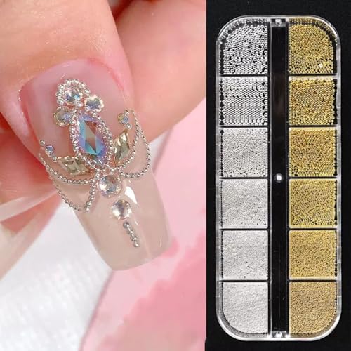 Sinikorya Gold and Silver Nail Beads Caviar Steel Balls for Nail Art DIY