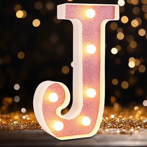 Pink Glitter LED Marquee Letter J Light Up Sign for Parties & Decor