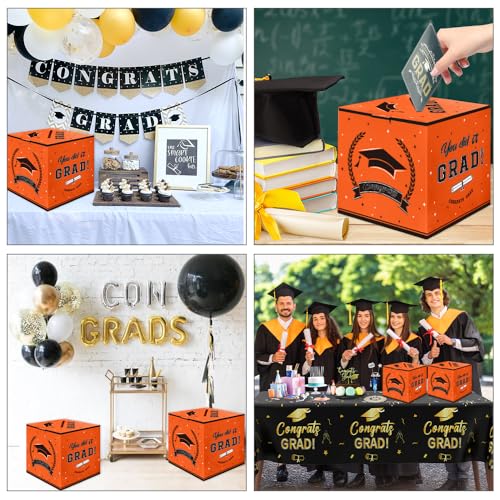 2026 Graduation Card Box - Orange Grad Holder for Party Decor