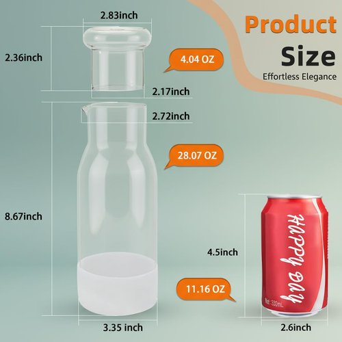 hjn Small Glass Pitcher Glass Water Carafe with Cup Lid, Fridge Water Jug Cold or Hot Beverages, Iced Tea, Milk, Juice 830ml/28oz & clear cup lid (Glass Pitcher-Clear cup lid)