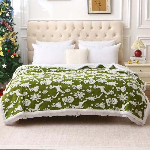 Christmas Green Knitted Sherpa Throw Blanket - 60x80 Inches with Variation Xmasgreen