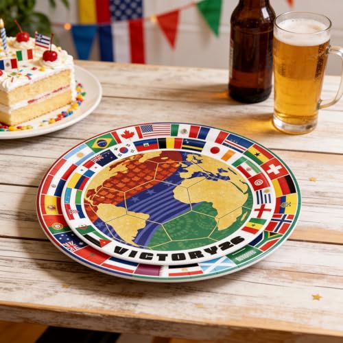 20Pcs World Cup Soccer Theme Paper Plates - 9 Inch Disposable Party Plates, International Flags, Football Match Theme, for Watch Party & Kids Birthday (World Cup Themed Plates)