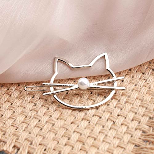 YienDoo Silver Kitty Cat Hair Clip Geometric Metal Hair Barrette