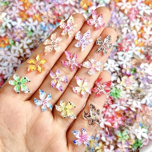 40Pcs 3D Flower Nail Charms Resin Lily Rhinestones for DIY Manicure
